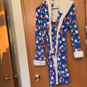 Vibrant Blue Rainbow Pajama Robe sequins back embellished Dream On
